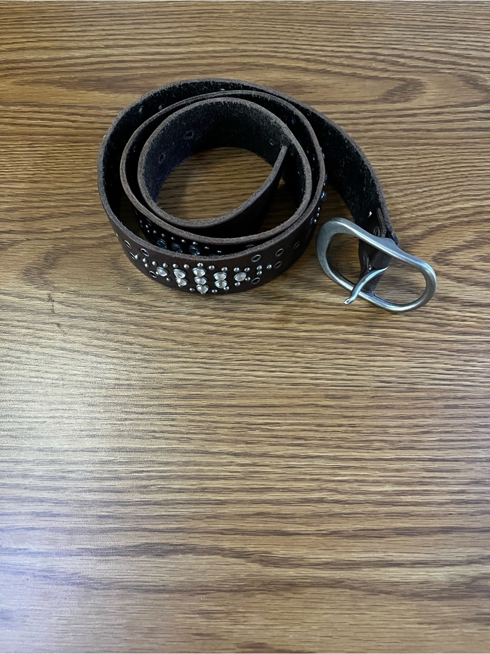Brown Studded Leather Women’s Belt with Silver Buckle